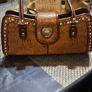 Elegant Brown Embossed Handbag